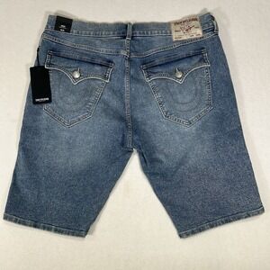 NWT True Religion Mens Rocco SN Flap Shorts‎ Light Wash Size 36 Relaxed Skinny